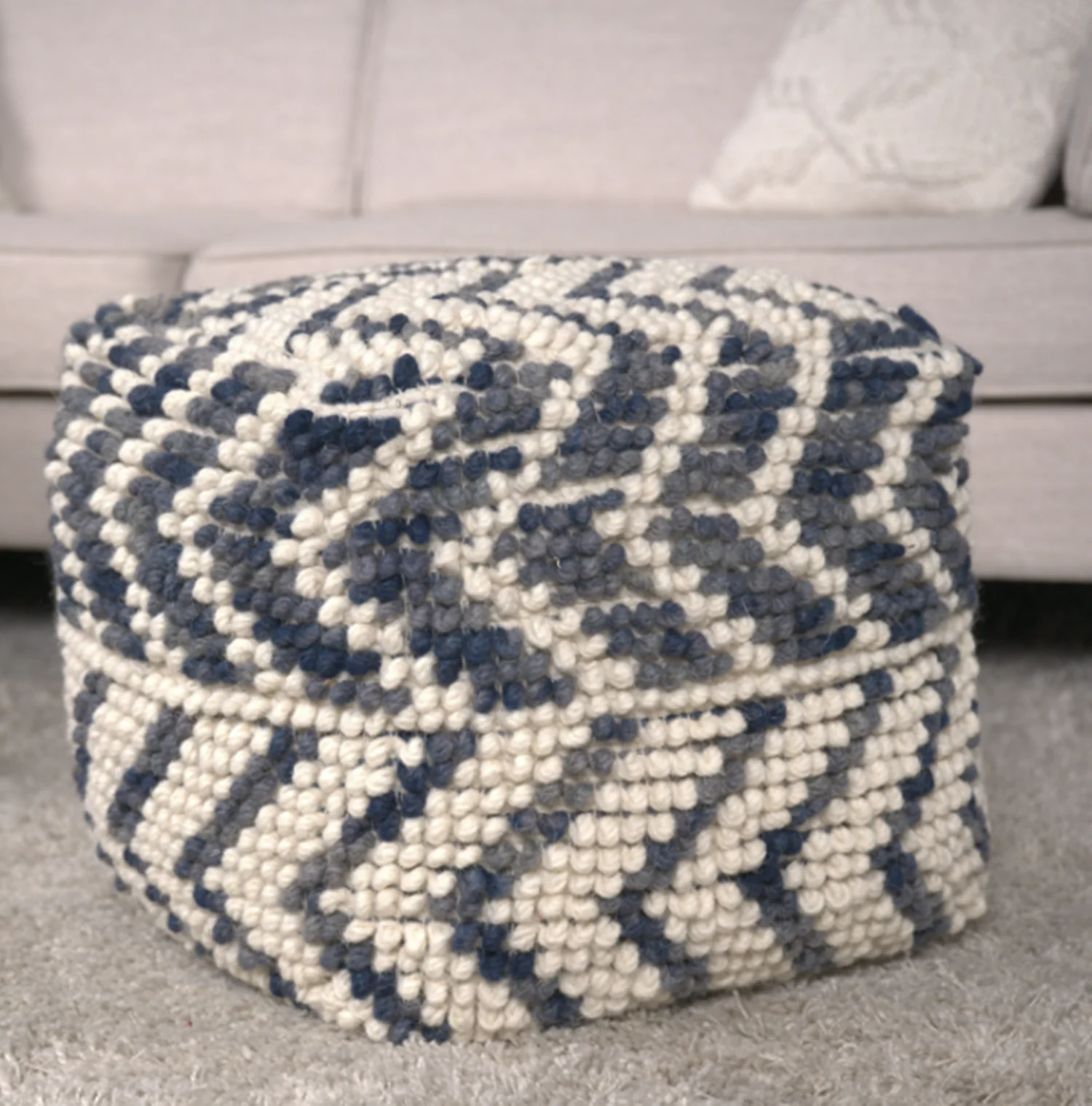 

Alina Wool and Cotton Pouf Natural and Blue