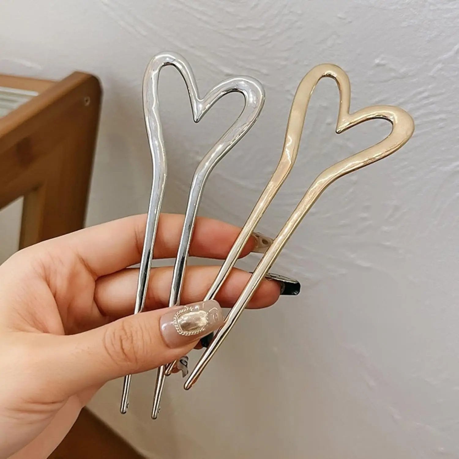 1/2 Stück Französische Vintage Metall Herz U-förmige Haarnadeln Haarstäbchen Haargabel Elegante Frisur Chignon Zubehör für Frauen Mädchen – Detail 9