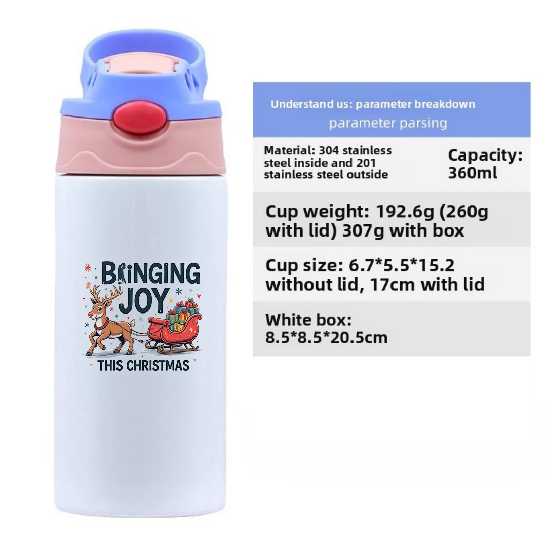 Isolierter Becher aus Edelstahl 304, Cartoon-Rentier, Weihnachtsstrohbecher, isolierte Wasserflasche für Kinder, isolierter Becher, Weihnachten