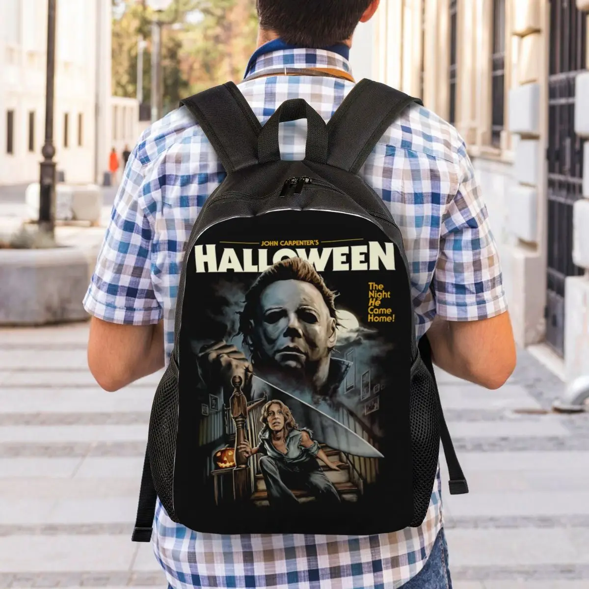 Dostosowane Halloween Michael Myers Plecak podróżny Kobiety Mężczyźni Szkoła Laptop Bookbag Horror Film College Student Torby na co dzień