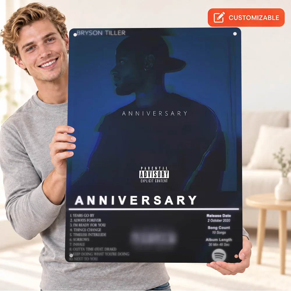 Bryson Tiller Anniversary Textured Metal Poster Customized Aluminum Sign Album Cover Design Wall Art For Music Listening Corner