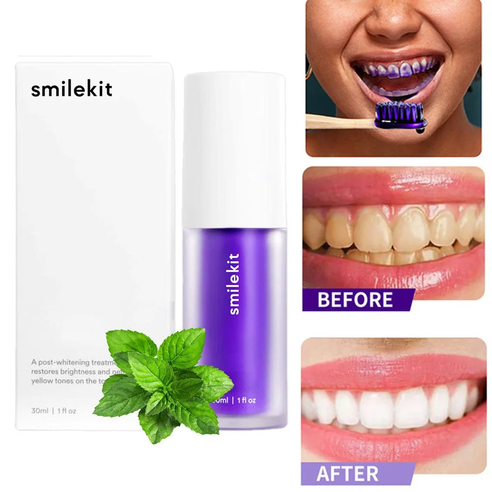 30ml Purple Whitening Toothpaste Remove Stains Reduce Yellowing Care For Teeth Gums Fresh Breath Brightening Teeth 2023