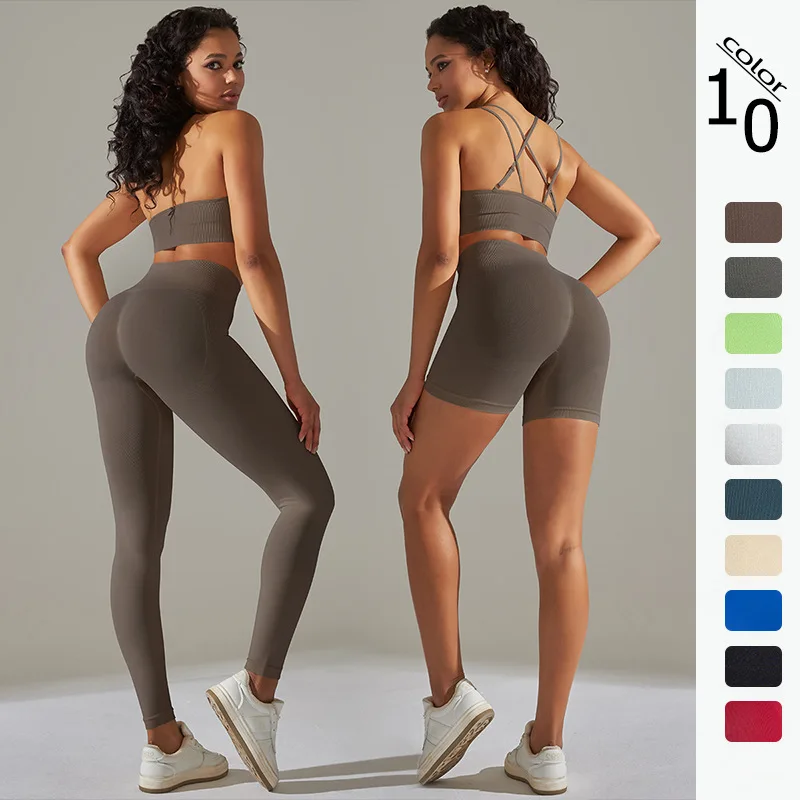 10 Colour Gym Set Women Sport Bra Tights Shorts Yoga Suit Top Push Up Fitness Leggings Workout Set Tracksuit Female