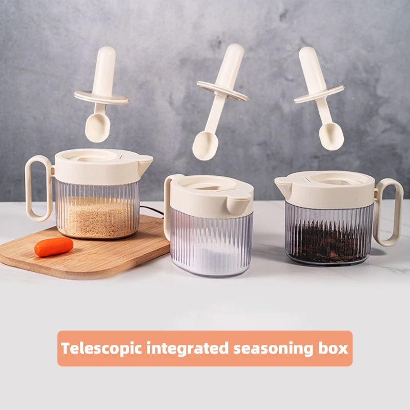 Obelix Telescopic Seasoning Tank Salt Spoon Lid Integrated Seasoning Box Salt Dispenser Kitchen Storage Box Sealed Bottles Jars