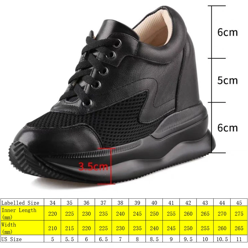 Fujin 11cm Air Mesh vera pelle piattaforma zeppa Chunky Sneakers donna Super nascosto tacco autunno moda primavera scarpe da donna