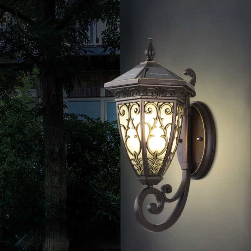 

Солнечный светодиодный диммируемый уличный настенный светильник для сада, черный, стеклянный, водонепроницаемый, с лампой в комплекте