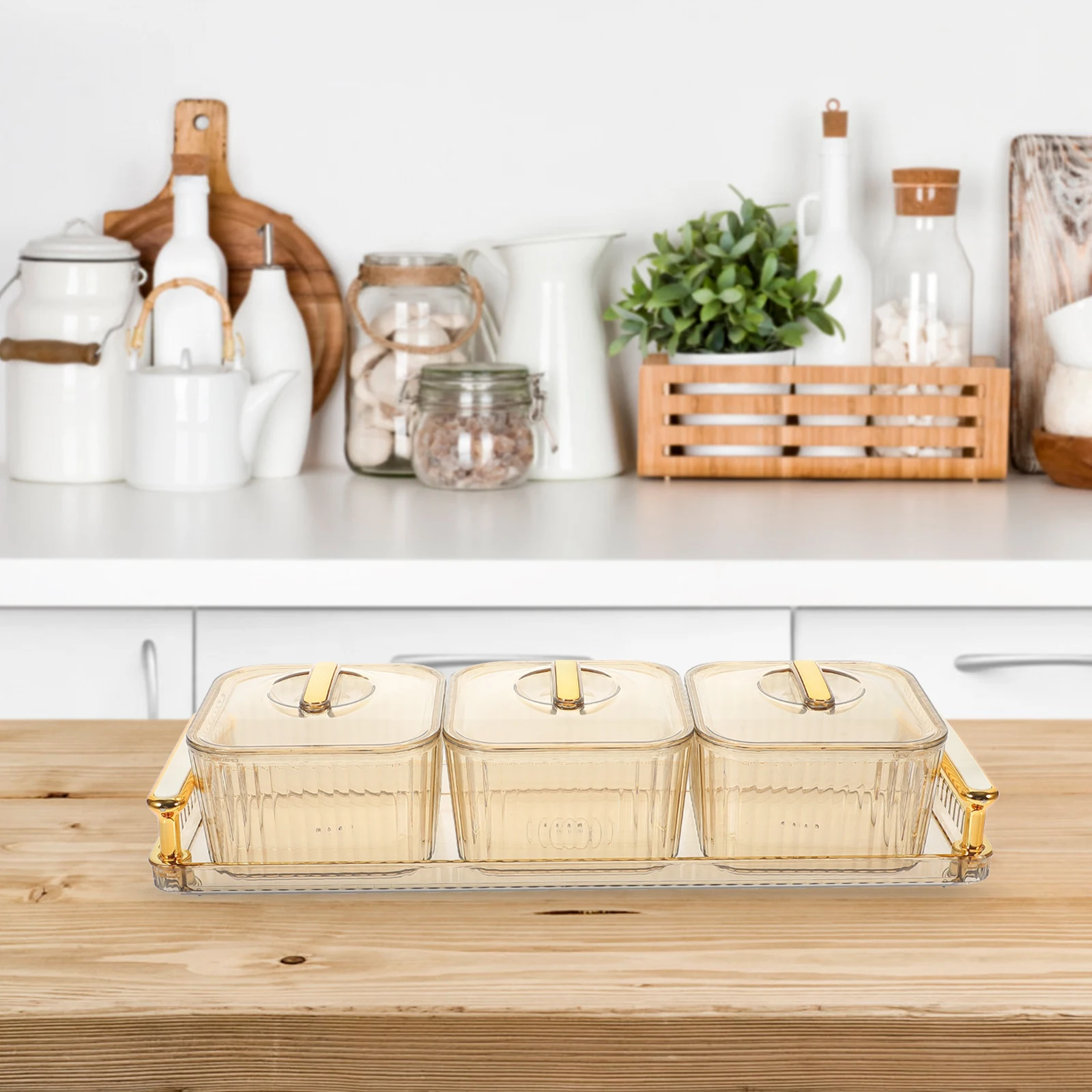 

3 Compartment Snack Storage Dish Lid for Nuts C ies Fruits Parties Veggie Tray Serving Platters Entertaining Bowls Kitchen Bar