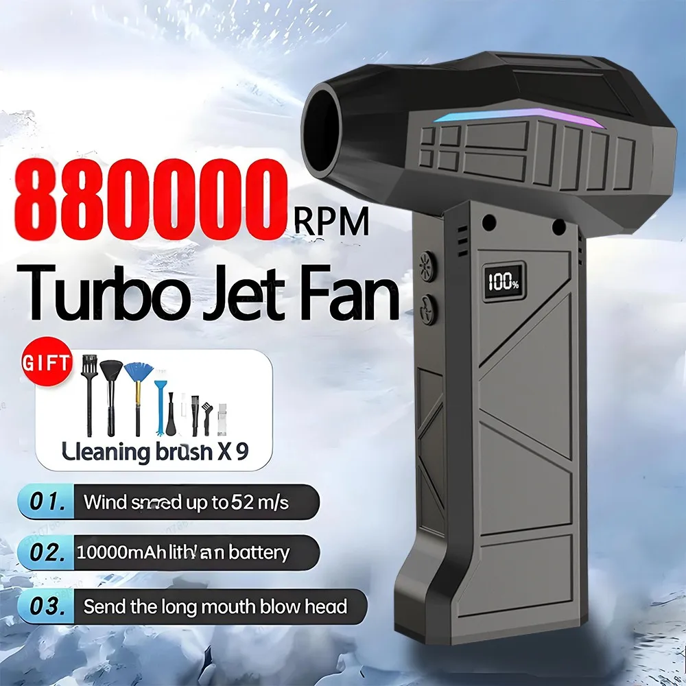 

880000RPM Mini Turbo Jet Fan Adjustable Wind Speed Turbo Violent Blower Electric Air Duster Rechargeable with Light Car Cleaning