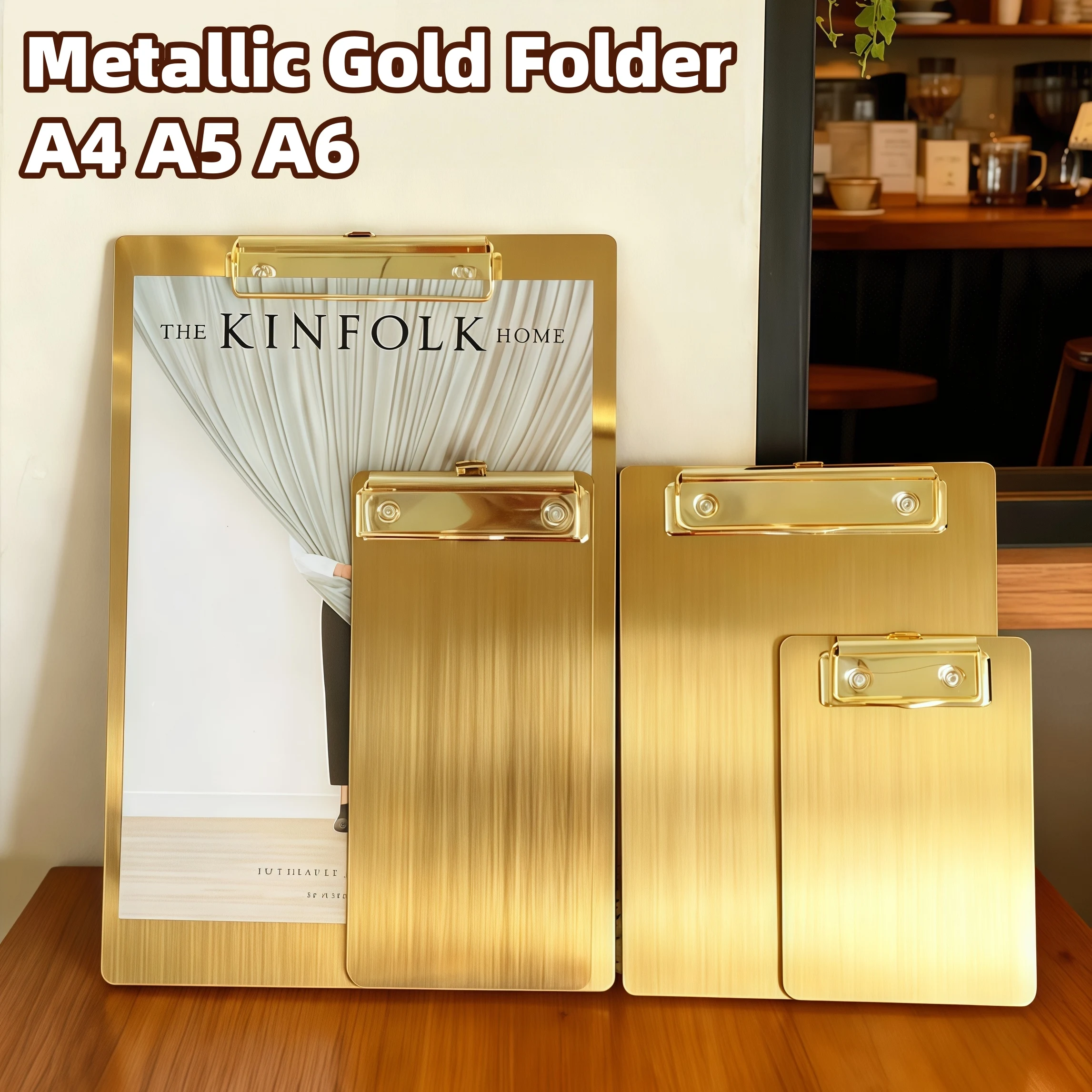 A4, A5, A6 Metal Gold Folders, 430 Stainless Steel Clipboards, Document Storage Clips, Writing Boards, Office Supplies