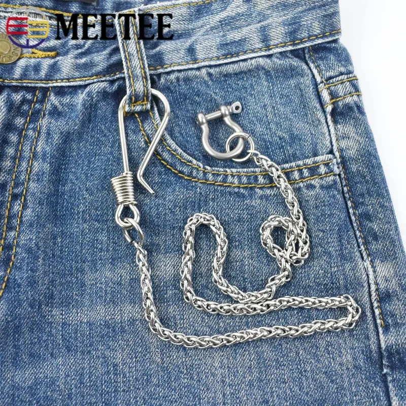 Meetee 1pc 30/40/45/55cm spodnie ze stali nierdzewnej Chain Key Hang klamry męskie spodnie Jeans portfel łańcuchy klipy haczyki na zatrzaski do paska