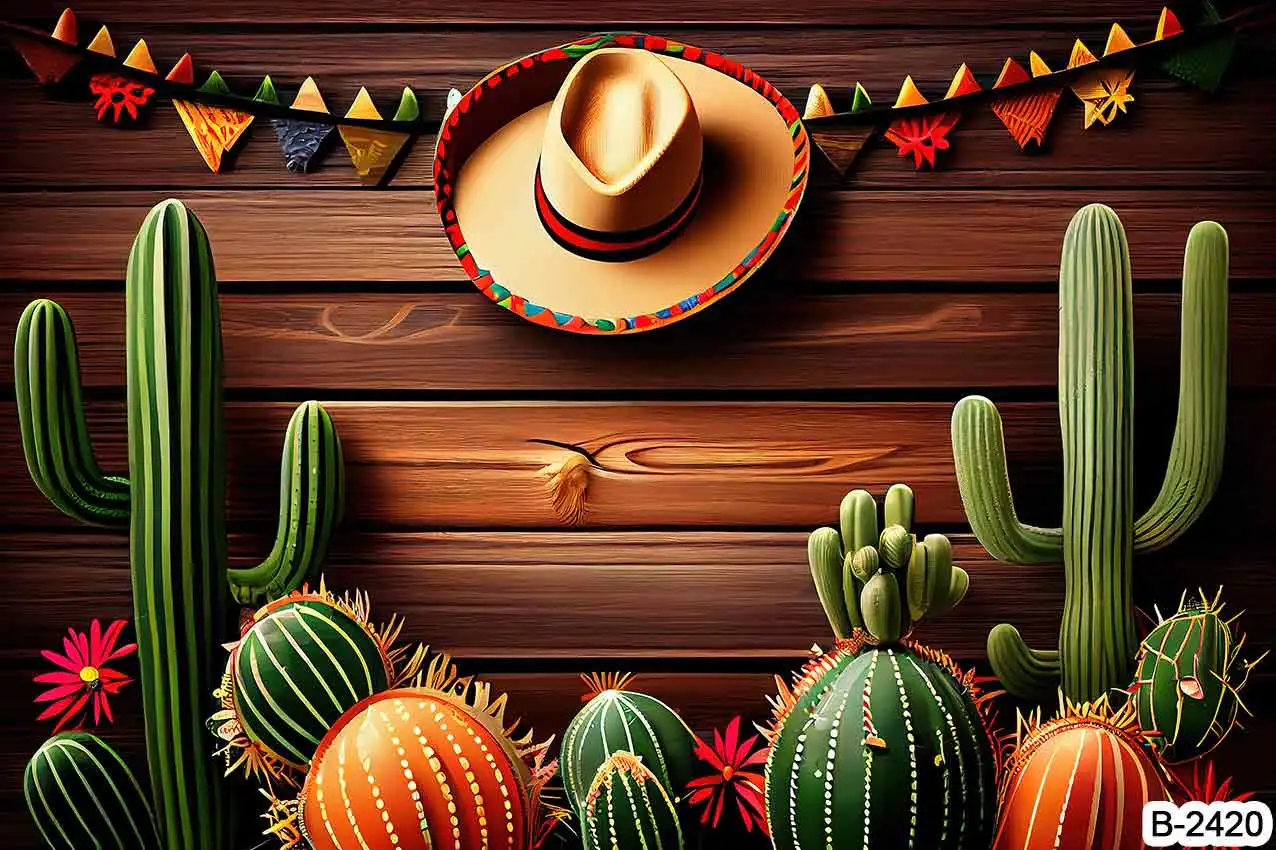 Mexican Cactus Backdrop Fiesta Junina Party Decor Baby Show Cake Smash Children\'s Party Banner Backdrop Photography Backgrounds