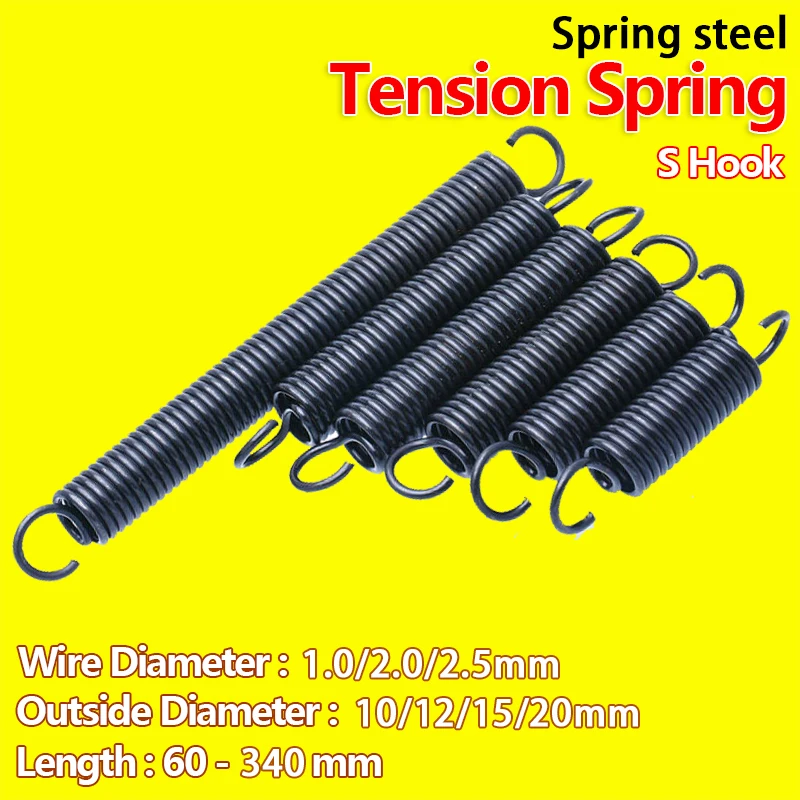 Open Hook Pullback Spring Tension Spring Coil Extension Spring Draught Spring Wire Diameter1.0mm 2mm 2.5mm Outer Diameter 20mm
