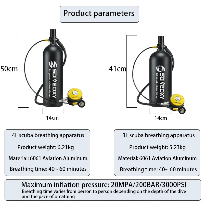 Imagem -06 - Kit de Cilindro de Oxigênio de Mergulho Respirador Sport Air Buddy Sistema de Mergulho Tanque de Mergulho 4l 4060mins