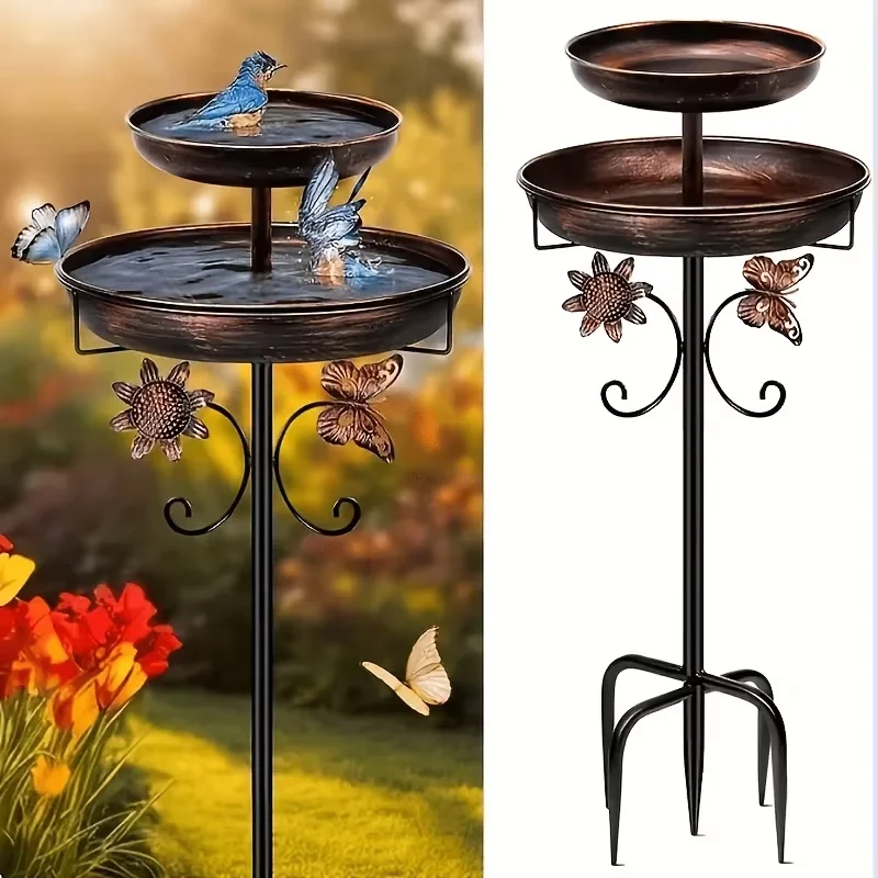 Vintage Bird Bath and Hummingbird Feeder Set