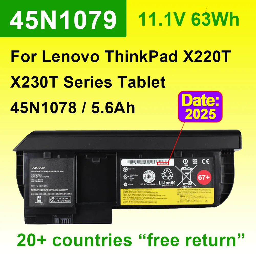 

11.1V 63Wh 5600mAh 45N1079 Laptop Battery For Lenovo ThinkPad X220T X230T Tablet batteries 45N1074 45N1075 45N1077 45N1078