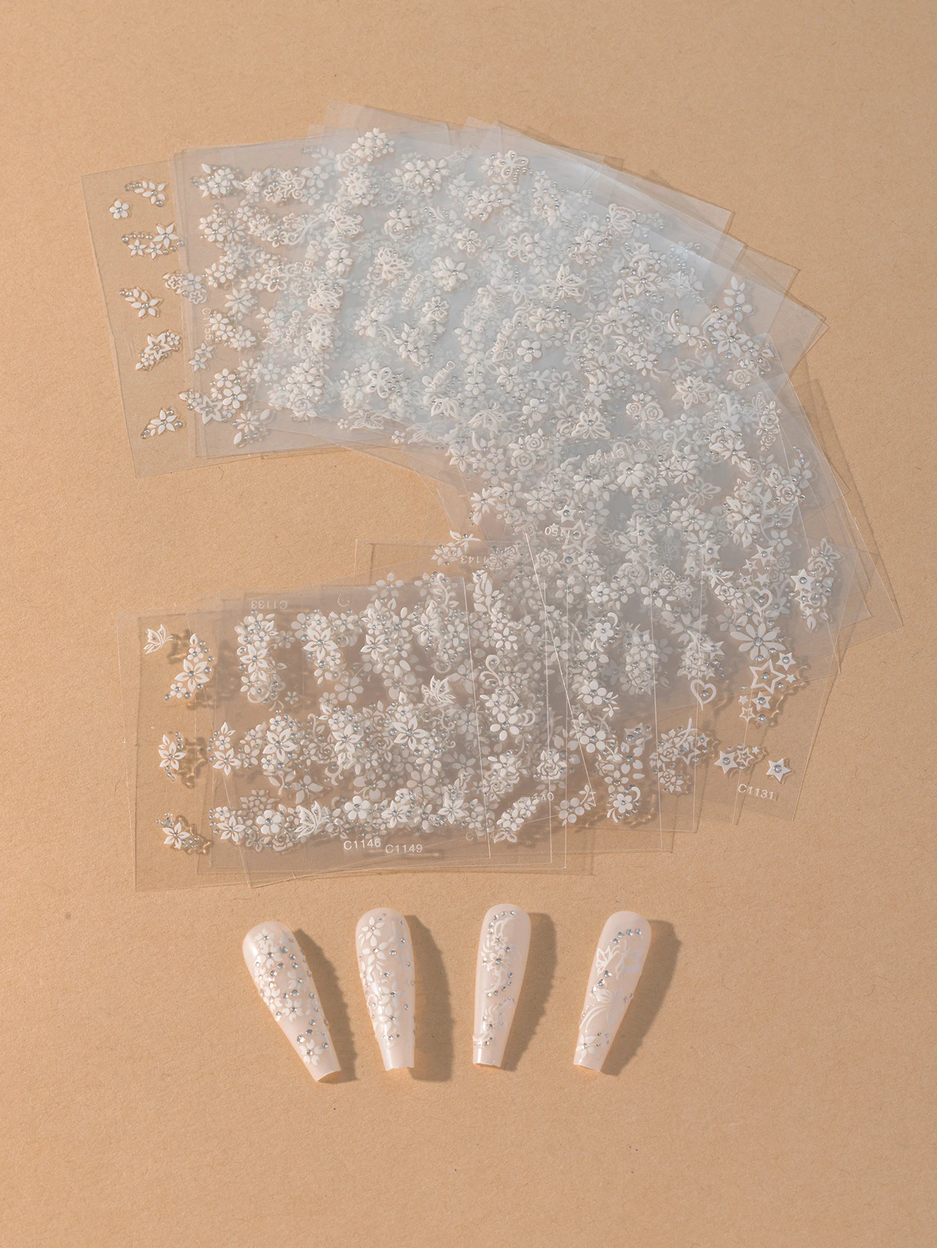 30sheets 2023 New Rhinestone White Flower 3D Decals Decoration Nails Art Accessories Design Sticker