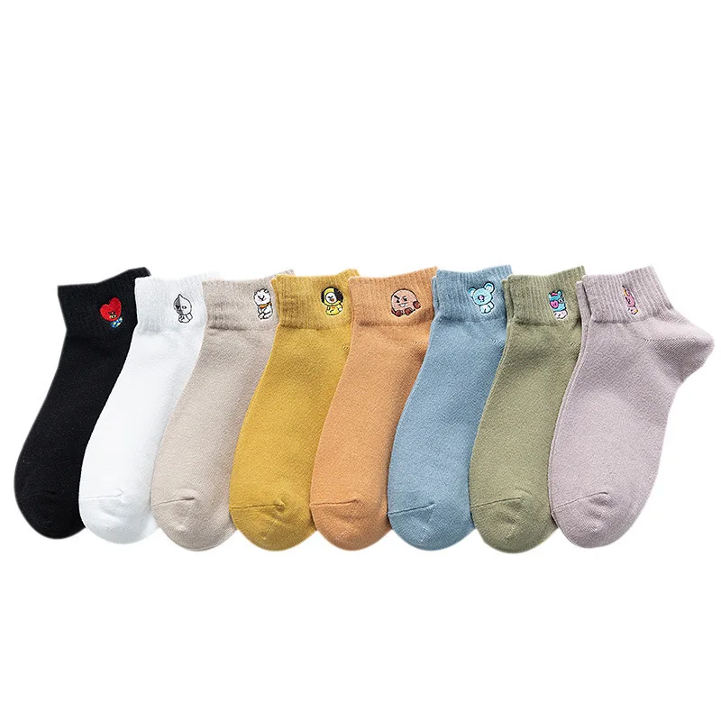 Kawaii BT21 Tata Rj Chimmy Cooky Shooky Mang Koya Cartoon Spring Pure Cotton Socks for Girls To Go Out Invisible Boat Socks