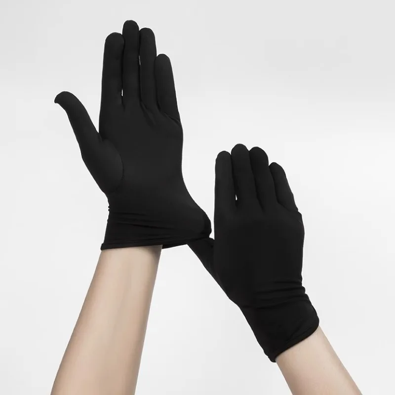 Black thin elastic etiquette gloves with beads on the plate cosplay performance tight fitting breathable split finger gloves