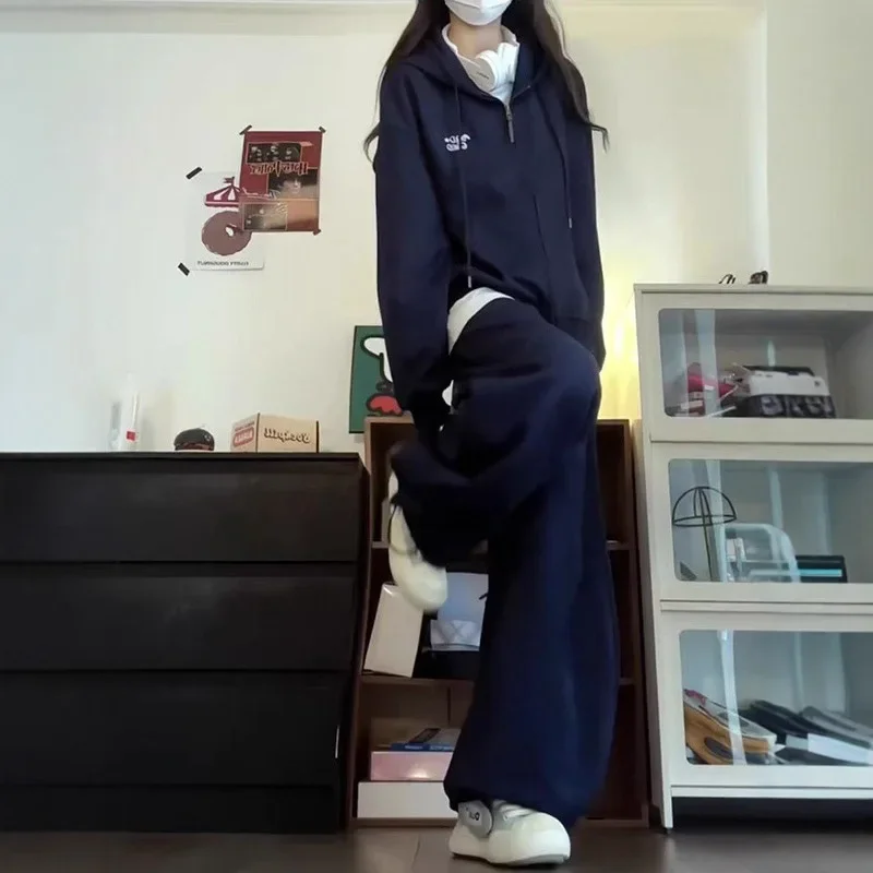 طقم ملابس رياضية نسائية فضفاضة للخريف والشتاء بدلة جري غير رسمية مكونة من قطعتين سويت شيرت بقلنسوة مريح من ألياف البوليستر #4