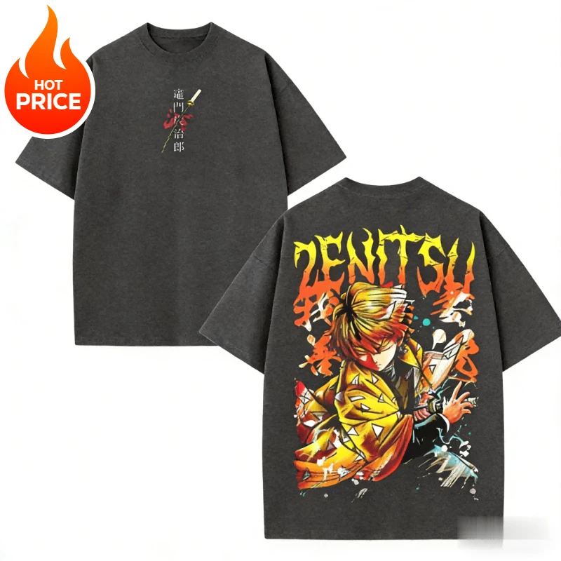 Agatsuma Zenitsu Demon Slayer Harajuku hommes été T-Shirt en vrac femmes surdimensionné Streetwear unisexe décontracté à manches courtes T-Shirt haut