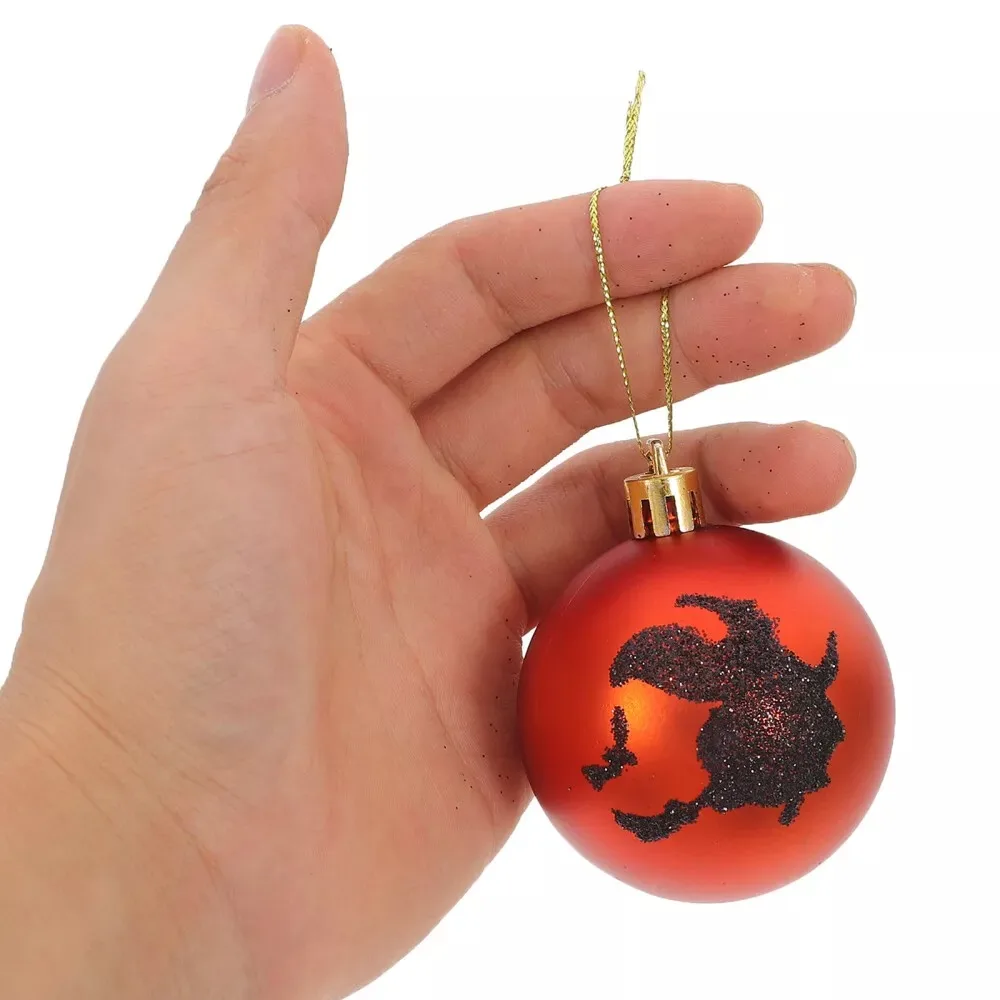 6Pcs DIY Mini Halloween Hanging Ball 6cm Glittery Halloween Tree Baubles Party Decoration Plastic Tree Ornament for Home Party