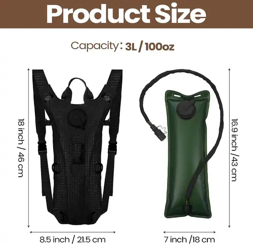 Imagen 2 del producto Mochila deportiva de hidratación, bolsa de agua de nailon resistente al agua con vejiga de 3 litros para senderismo, ciclismo y escalada