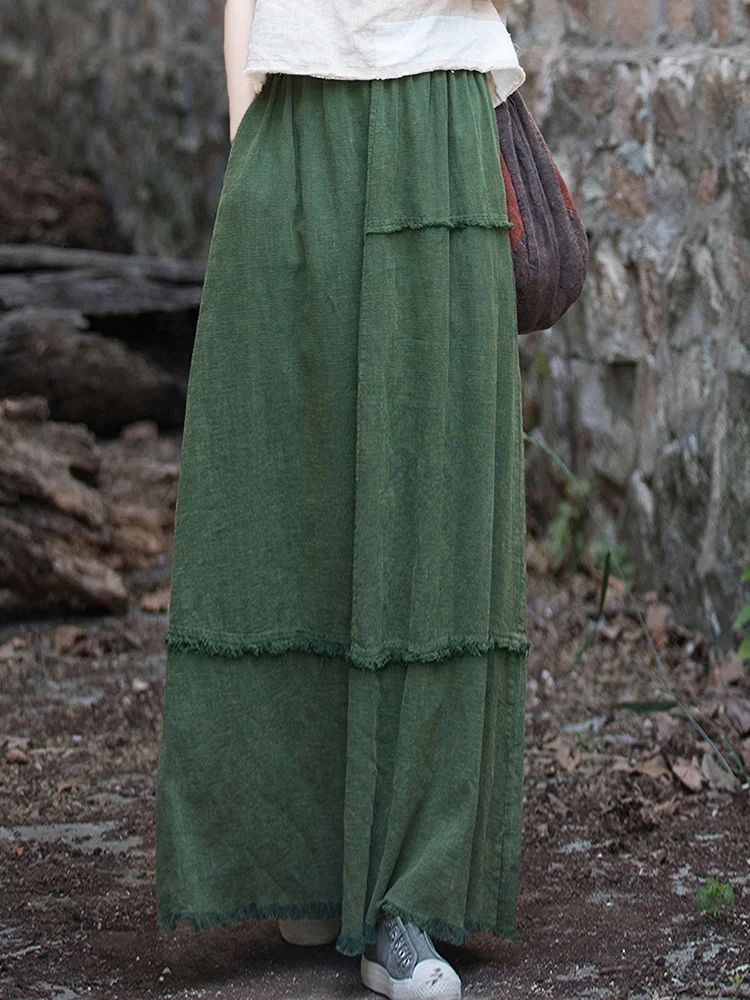 

Юбка Rouje Kefss Vintage Brued свободного кроя с высокой талией, А-силуэт, длинная, женская, повседневная, из хлопка и льна, дизайнерская, для любого типа фигуры