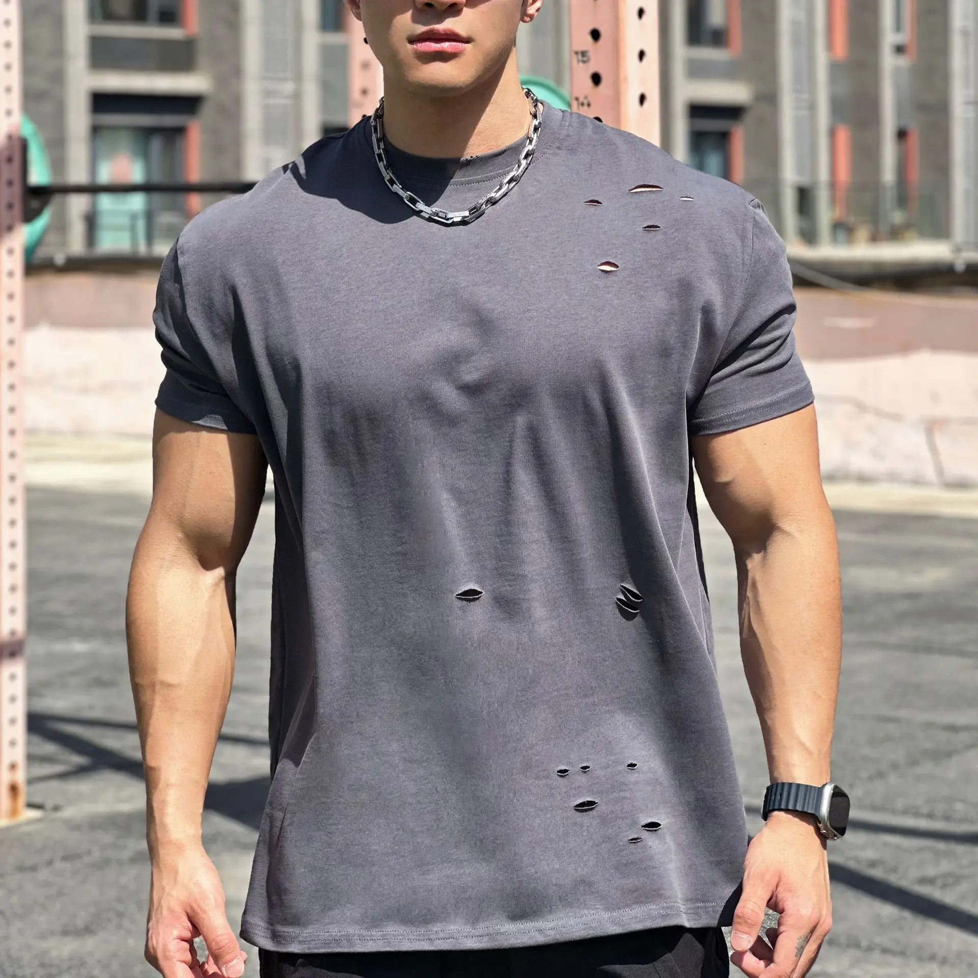 T-shirt d'été en coton pour hommes, confortable et respirant, à manches courtes, idéal pour l'entraînement physique.