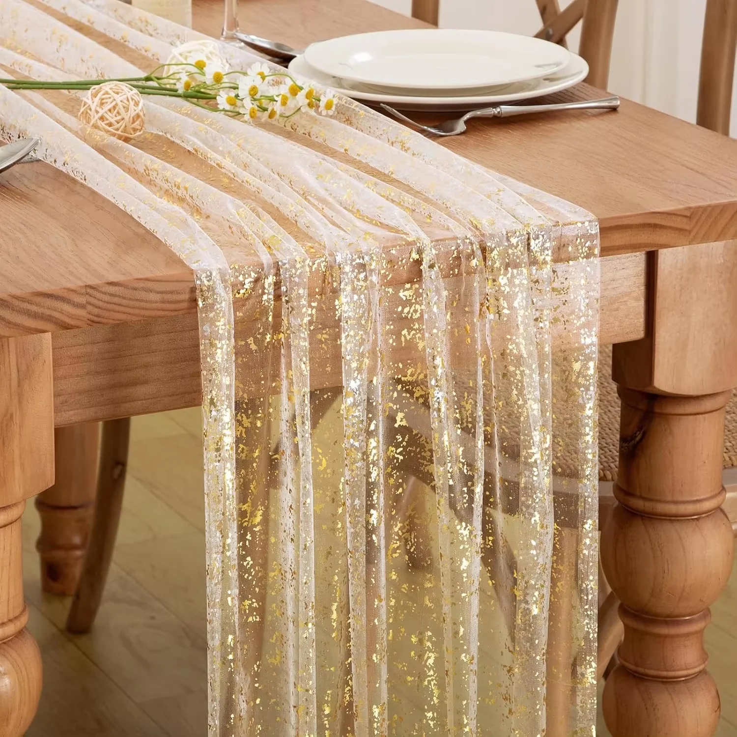 1PC Gold Glitter Tulle Table Runner Sheer Gauze Table Runner Wedding Bridal Shower Birthday Party Dining Table Decor