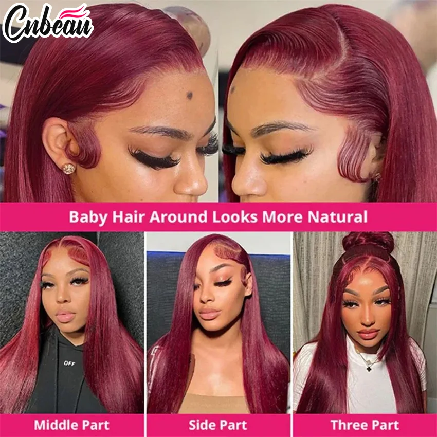 13x4 Hd Transparent Lace Front Wigs Human Hair For Black Women Straight Remy Human Hair 99j Burgundy Brazilian Lace Frontal Wigs