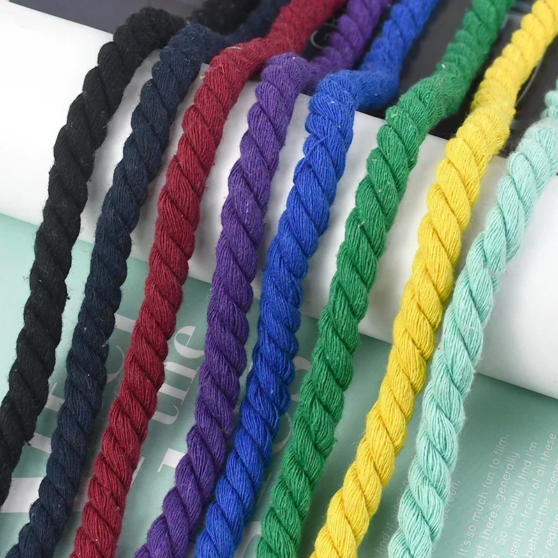 

5M 10mm 3 Shares Twisted Cotton Cords for Bag Woven Decoration Cord Tape Clothes Lanyard Shoelace Macrame Ropes Sewing Accessory