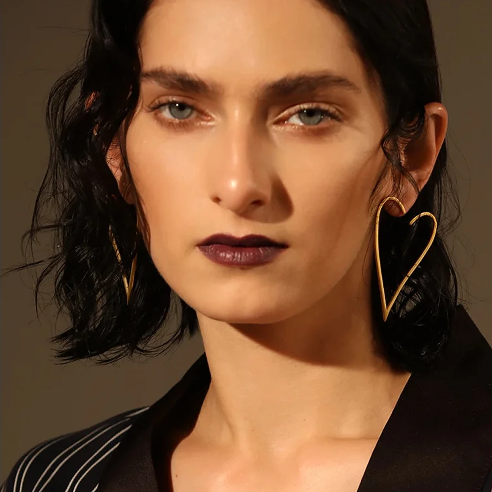 Enfashion Jewelry Geometric Big Heart Earrings Gold color Stainless steel Long Drop Earrings For Women Earings EB171037