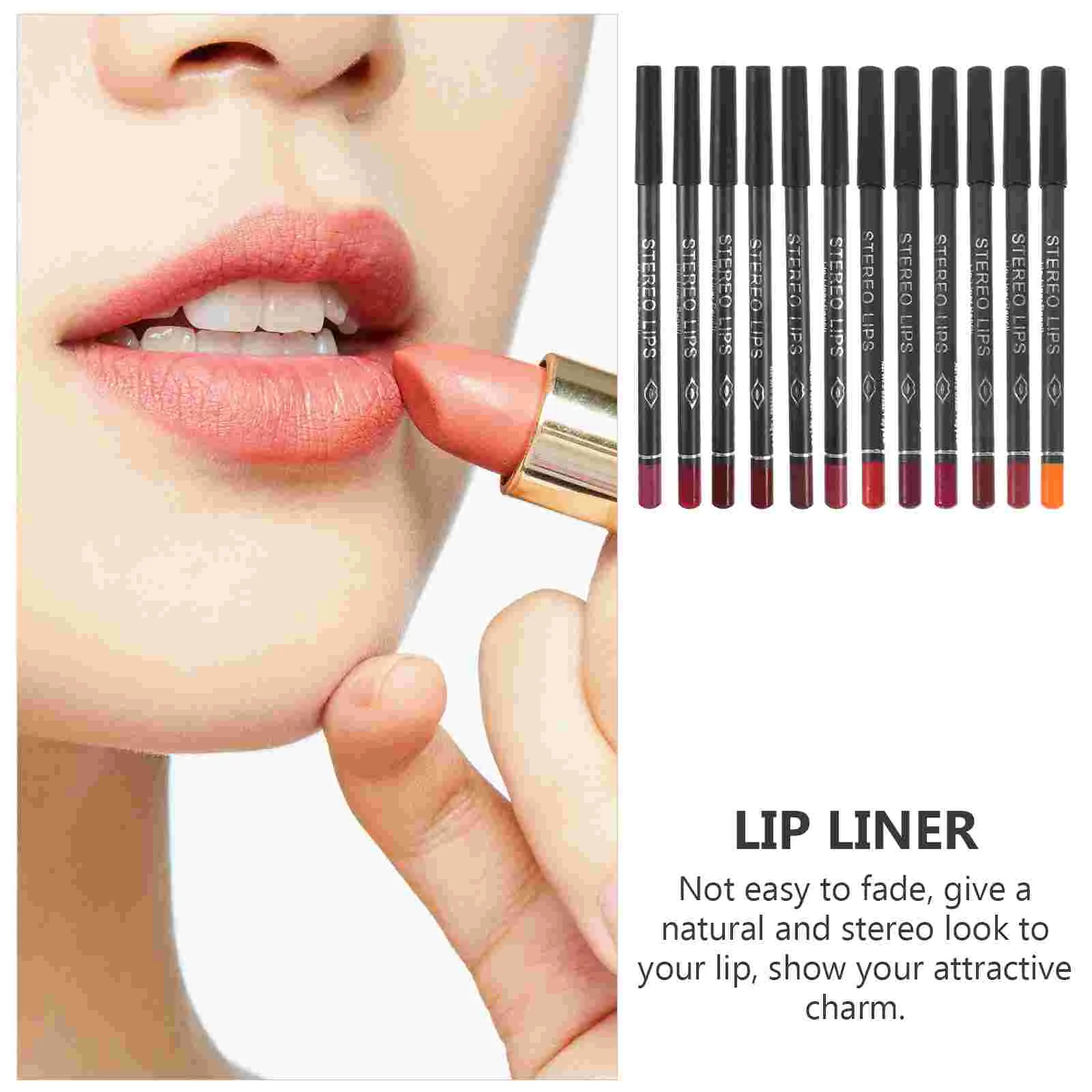 12-delige natuurlijke lipliner zwarte stok make-up accessoire waterbestendig potlood kleurpotloden