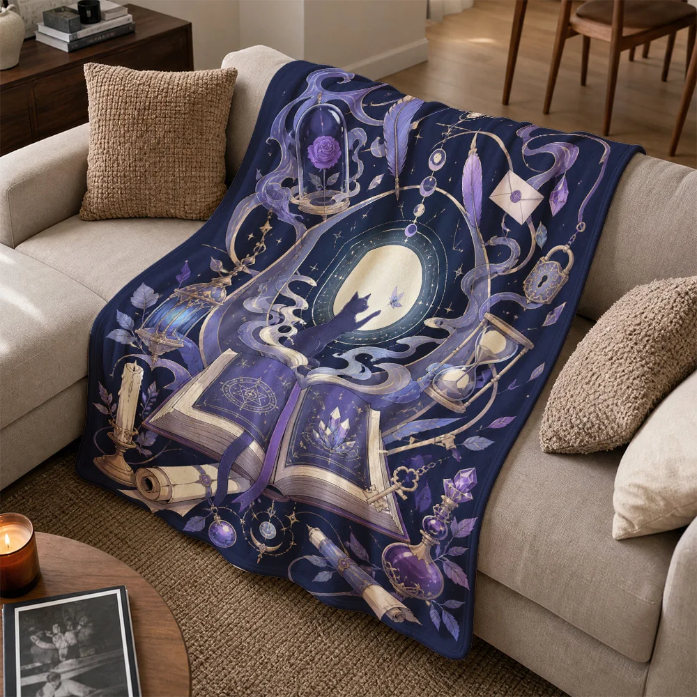 Mystical Tarot Moon Glow Sofa Throw Blanket Celestial Astrology Witchy Gothic Couch Decor Cozy Fleece Lap Blanket Luxury Magic G