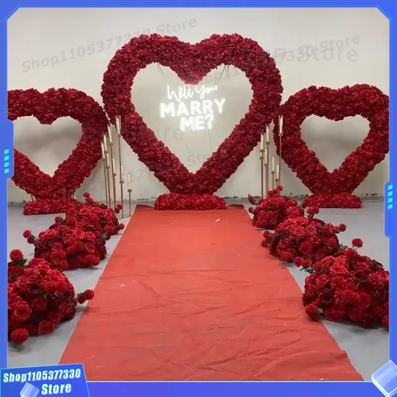 2.2M Red Heart Shaped Hydrangea Arch Foam Base Wedding Proposal Background Decoration 1.5m Valentine Day Romantic Event Setup