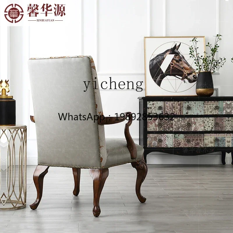 v9.3-Sofa Chair Single Computer Chair All Solid Wood casual Leather Living Room Armrest High Back Chair
