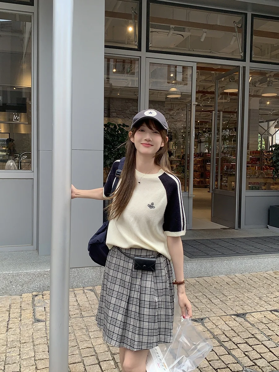 

Linyunyun Sweet Stripe ort Sve Women's Top Color Blo Knitted Woolen Pullover Warm Autumn Faion Casual Spor White