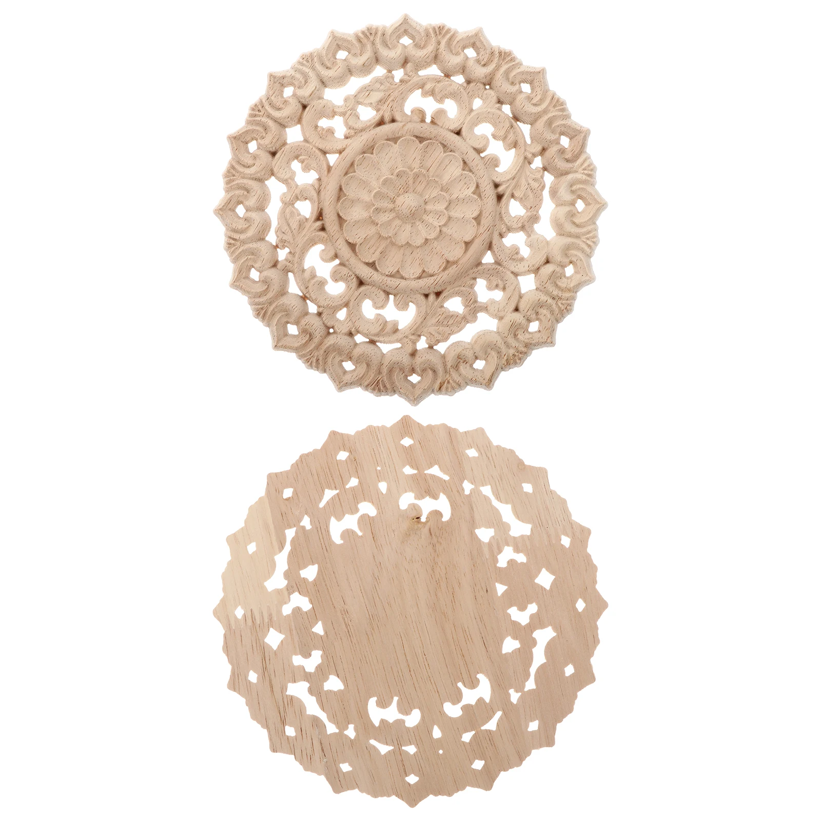 

2 Pcs Wood Carving Decoration Retro Mosaic Wooden Applique Carved Onlay Furniture Home Decor Wooden Decal Pattern Durability