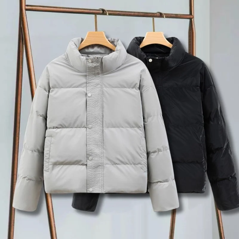 3XL الأمريكية الشارع الشهير الشتاء سترة الرجال النساء رشاقته الوقوف طوق سترة منفوخة موضة عادية فضفاض بلون سستة معاطف #1