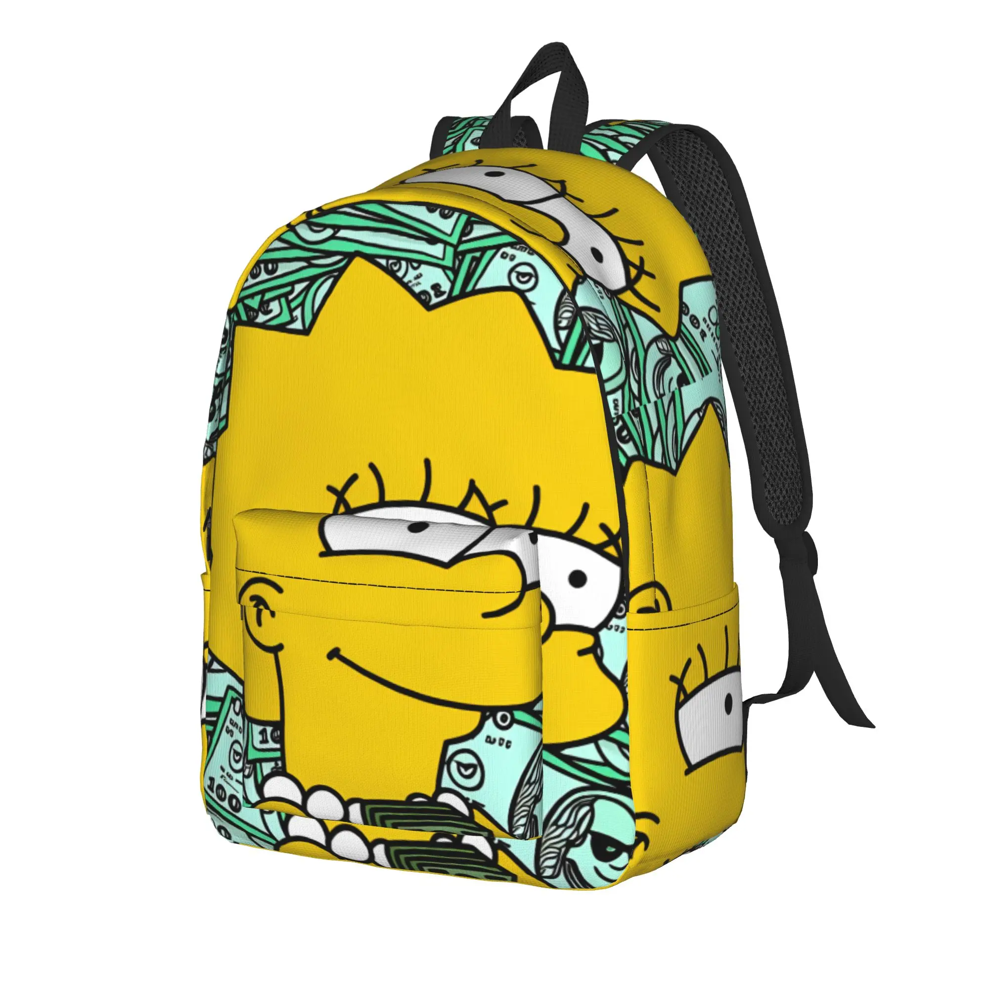 Lisa S-Simpsons Money Stack Cartoon Backpack  Hiking Backpacks Male Design Breathable High School Bags Cool Rucksack