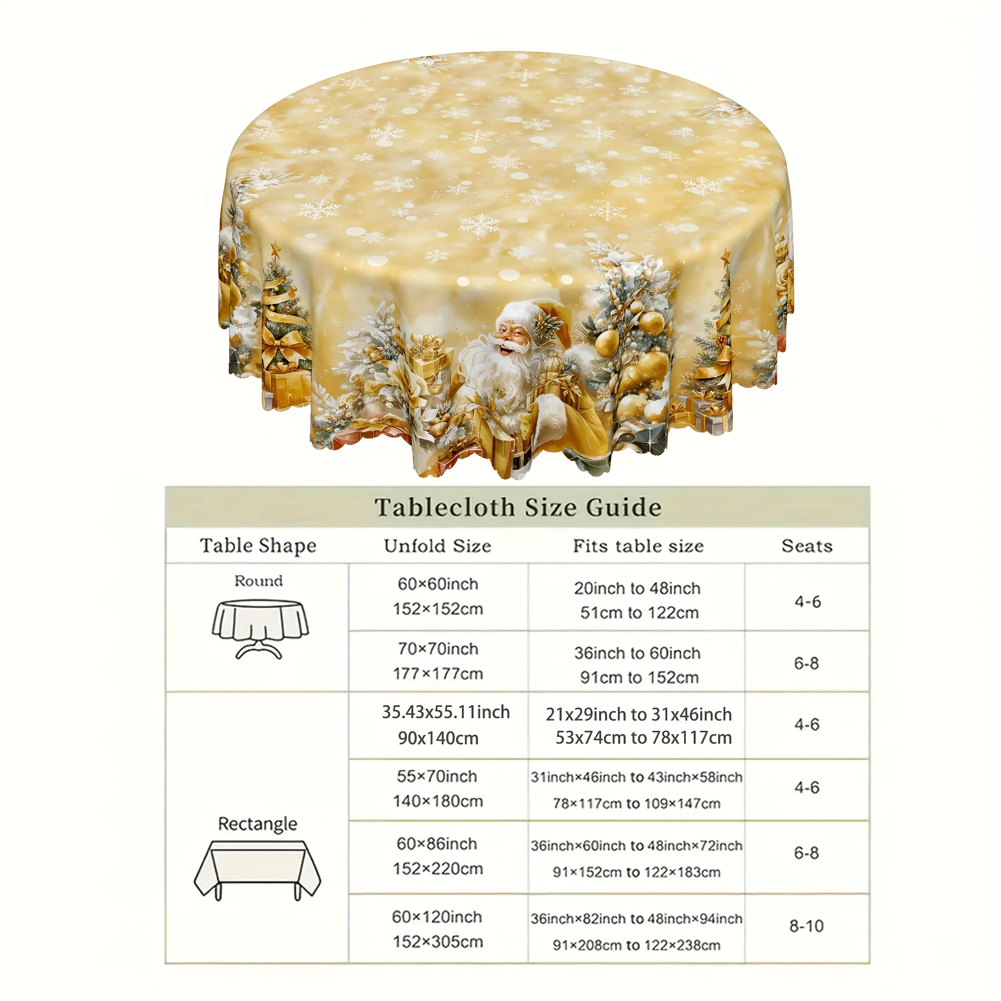 1Pc golden yellow dream Christmas tablecloth, tablecloth embellished with white snowflake printing, suitable for Christmas