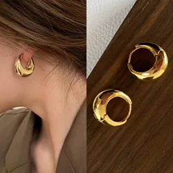 Pendientes de aro gruesos redondos de oro liso de Plata de Ley 925 para mujer, pendientes circulares, joyería para prevenir alergias, regalo de fiesta