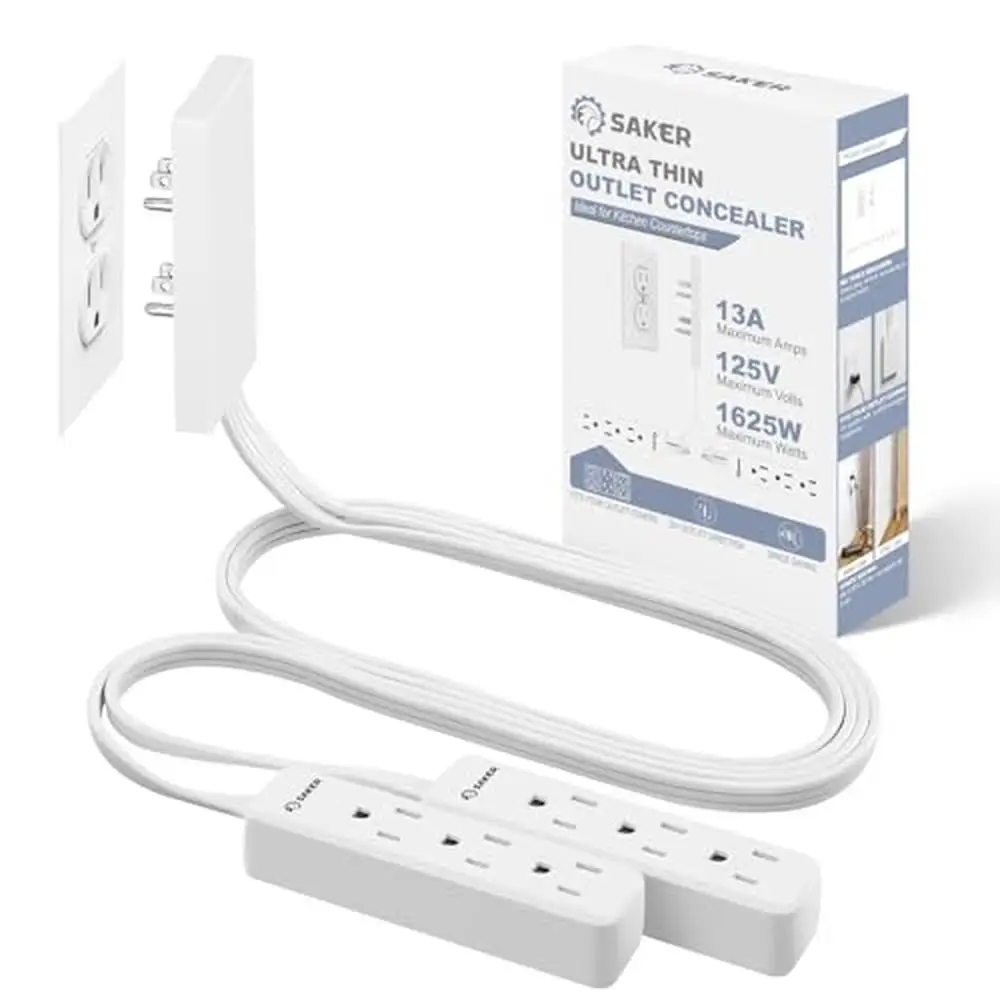 3 Outlet Power Strip Extension Cord 5ft- Universal Size Baby Proof Outlet Cover Extension Cord with Cord Clips and Adhesive