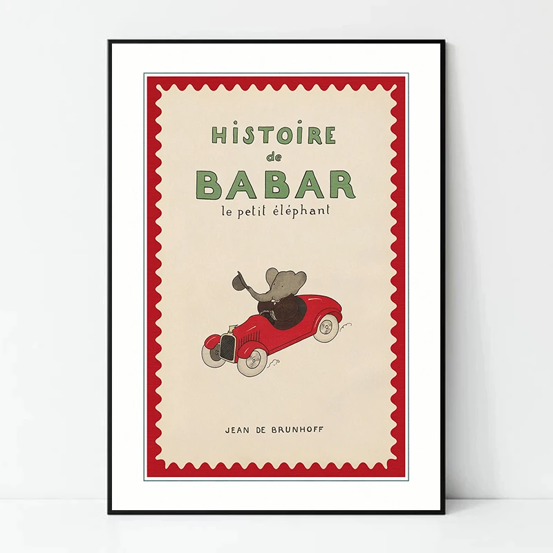 Babar The Elephant Vintage Cartoon Illustration Posters and Prints Canvas Printing Wall Art Picture for Living Room Home Decor