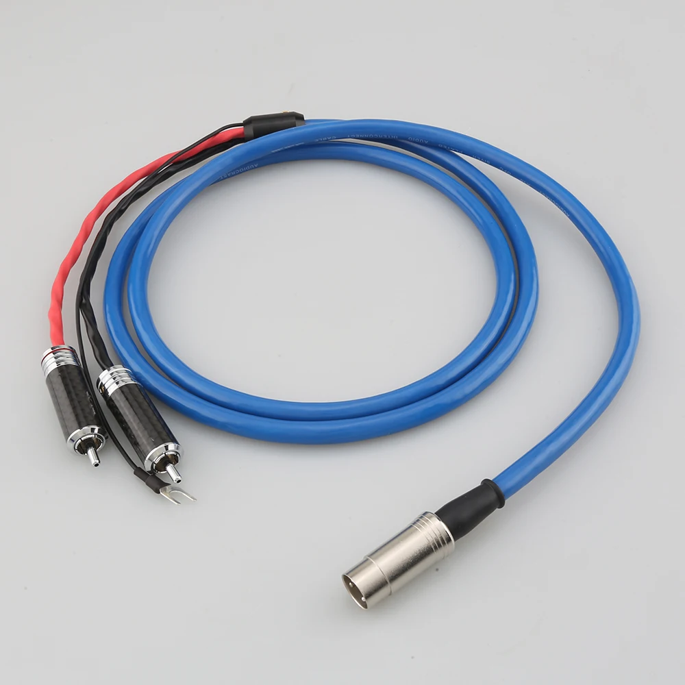 A10 Silver-Plated OFC Tonearm Cable, 5-Pin DIN to RCA Multi-Shielded Wire with U-Spade Ground for Hi-Fi Turntables