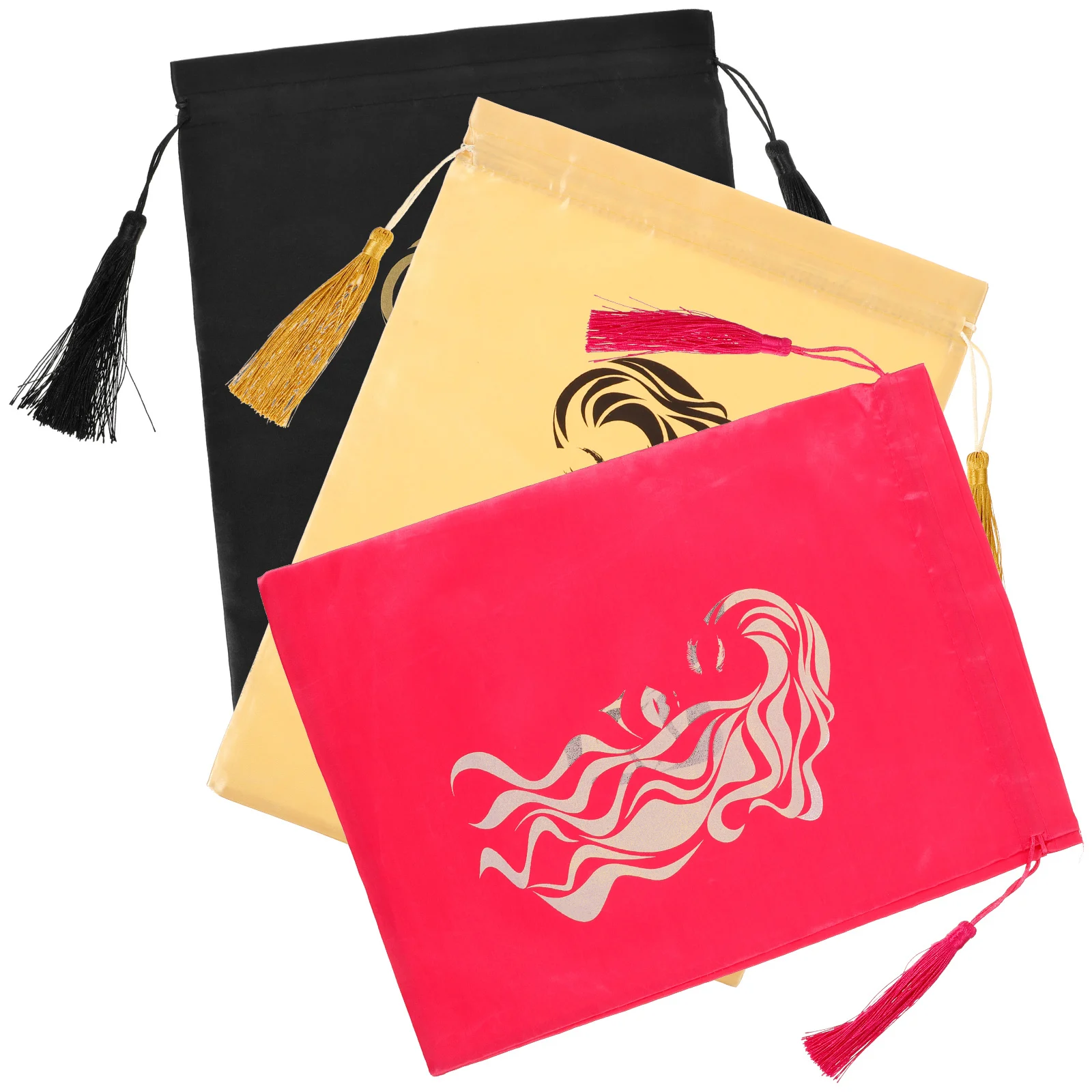 

Атласные сумки на шнурке для хранения нескольких париков, органайзер большой емкости, черный узор, хранение кистей для макияжа