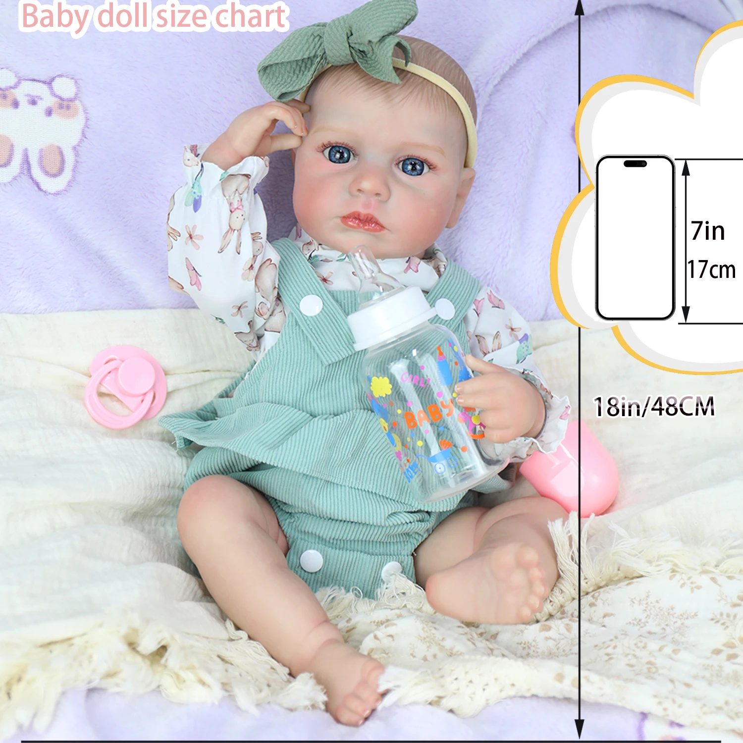 

18-дюймовая полностью силиконовая виниловая кукла реборн Loulou Awake Girl, ручная роспись, 3D кожа, милая удобная детская фигурка для девочки, рождественские подарки