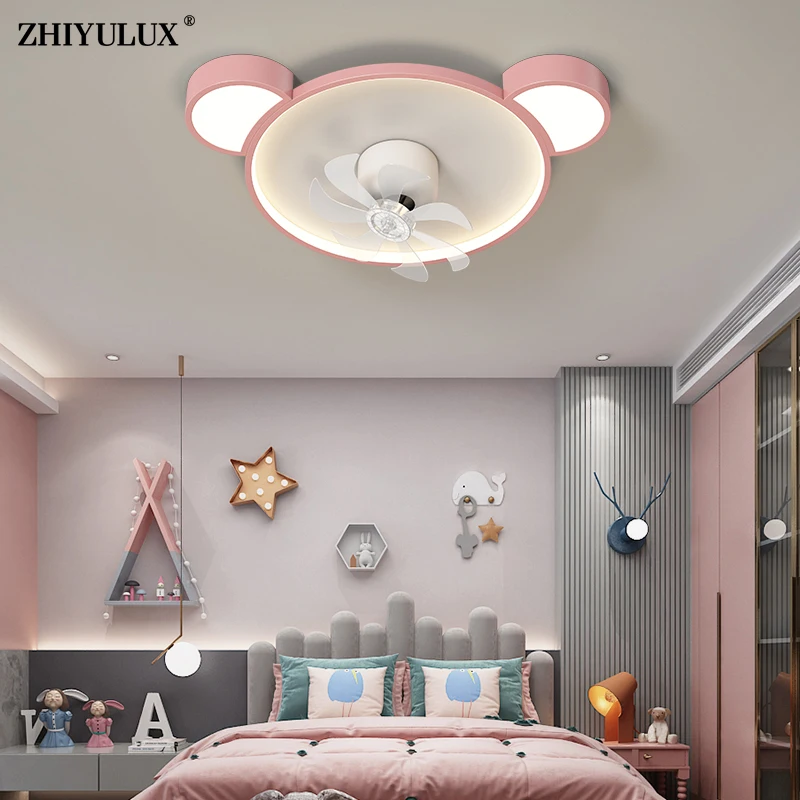 Dimming Cute Fan Pink Blue Home New Modern LED Ceiling Lights Living Baby Dining Room Children Bedroom Hall Lamp Indoor Lighting