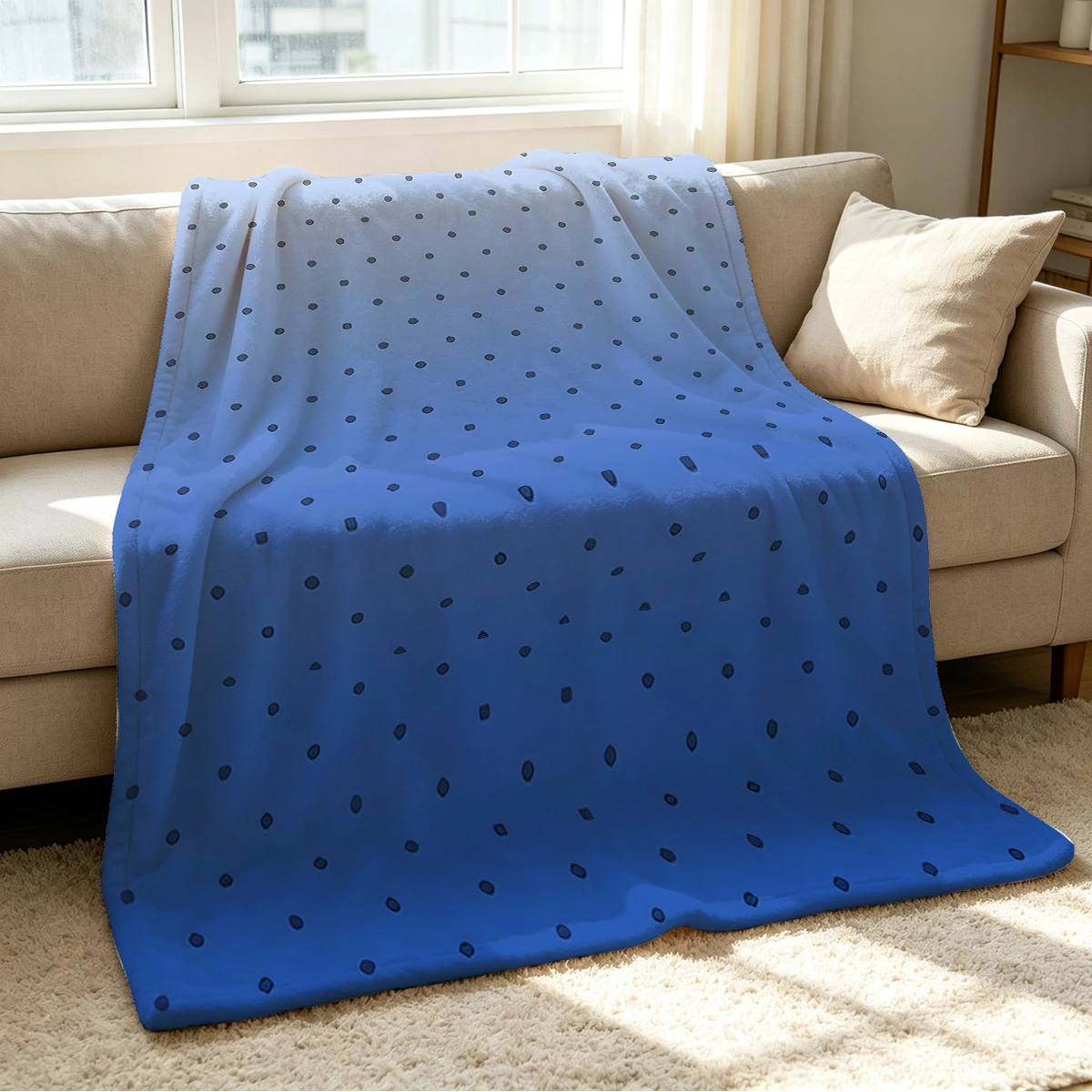 Blue Gradient Grey Dots Flannel Blanket Warm Soft Halloween Christmas Couch Warm Cozy Decorative Decor Gift for All Season