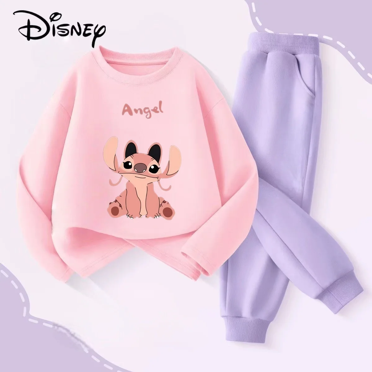 

Disney Autumn Baby Girls Cotton Clothes Set Kid Angel Stitch Printed Sweatshirts Pullover Top And Pants 2 Pieces Suit Outfits